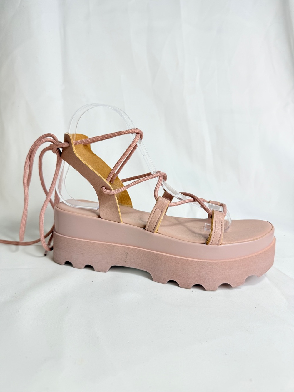 ASOS Platform Gladiator Lace Up Sandals Chunky Wedges Flatform 8 / 39 Blush Pink - Picture 3 of 11